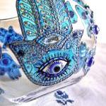 Hand Painted Glass Bowl, Khamsa