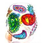 Hand Painted Glass Candle Holder, Multi, Paisley
