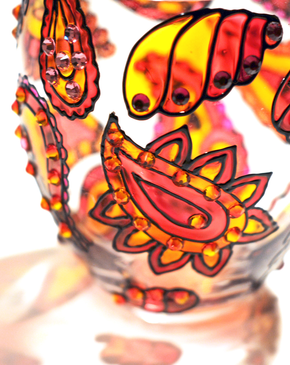 Hand Painted Glass Jar with Lid, Fireopal, Paisley