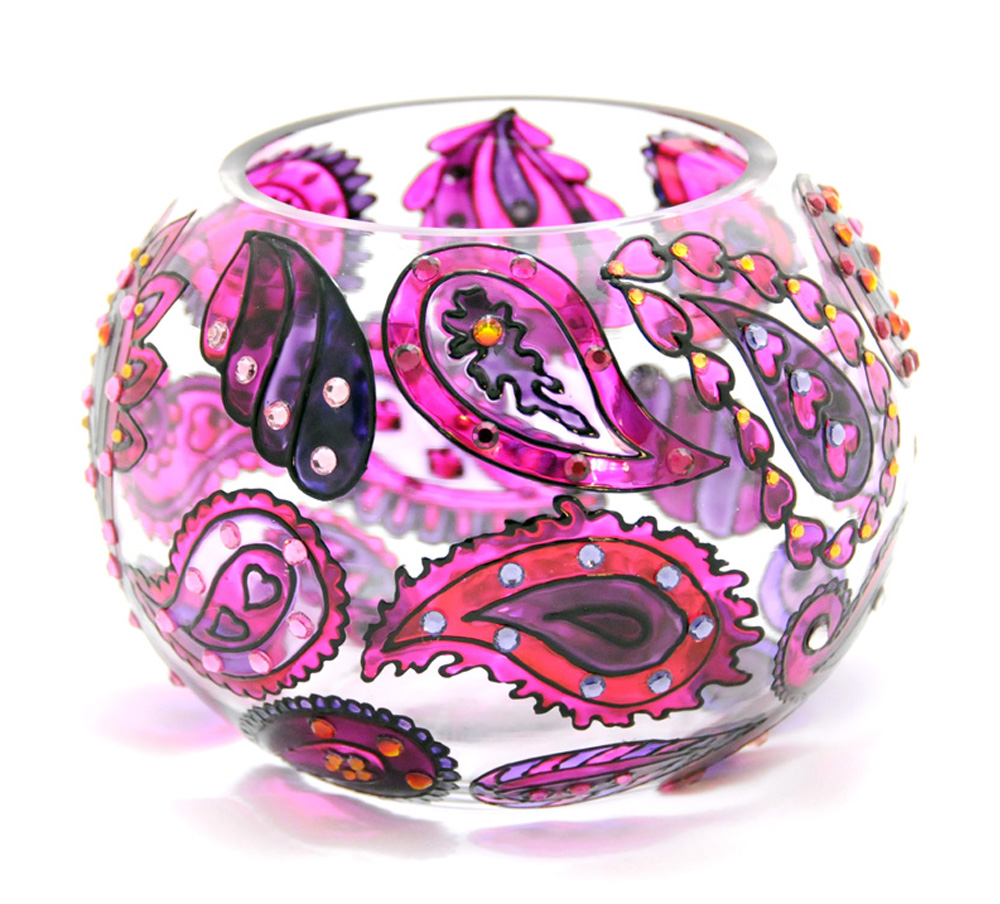 Hand Painted Glass Bowl, Lilac, Paisley