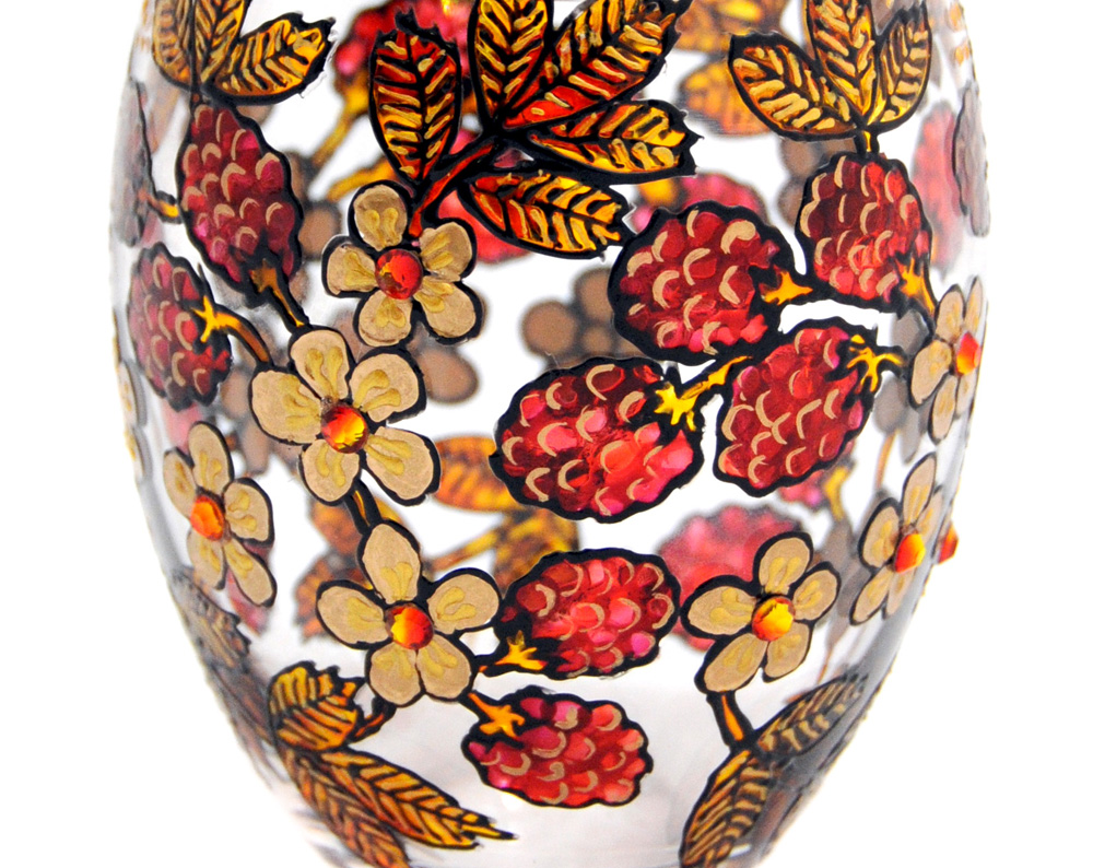 Hand Painted Glass Jar With Lid, Raspberries, Khokhloma-inspired