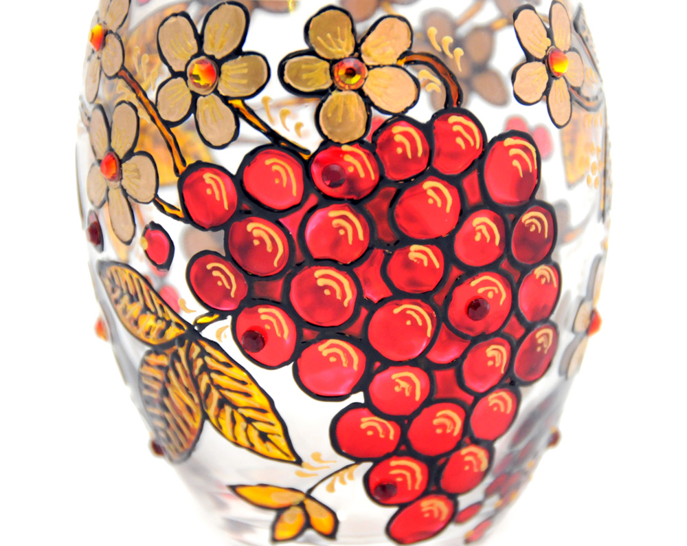 Hand Painted Glass Jar With Lid, Rowan Berries, Khokhloma-inspired