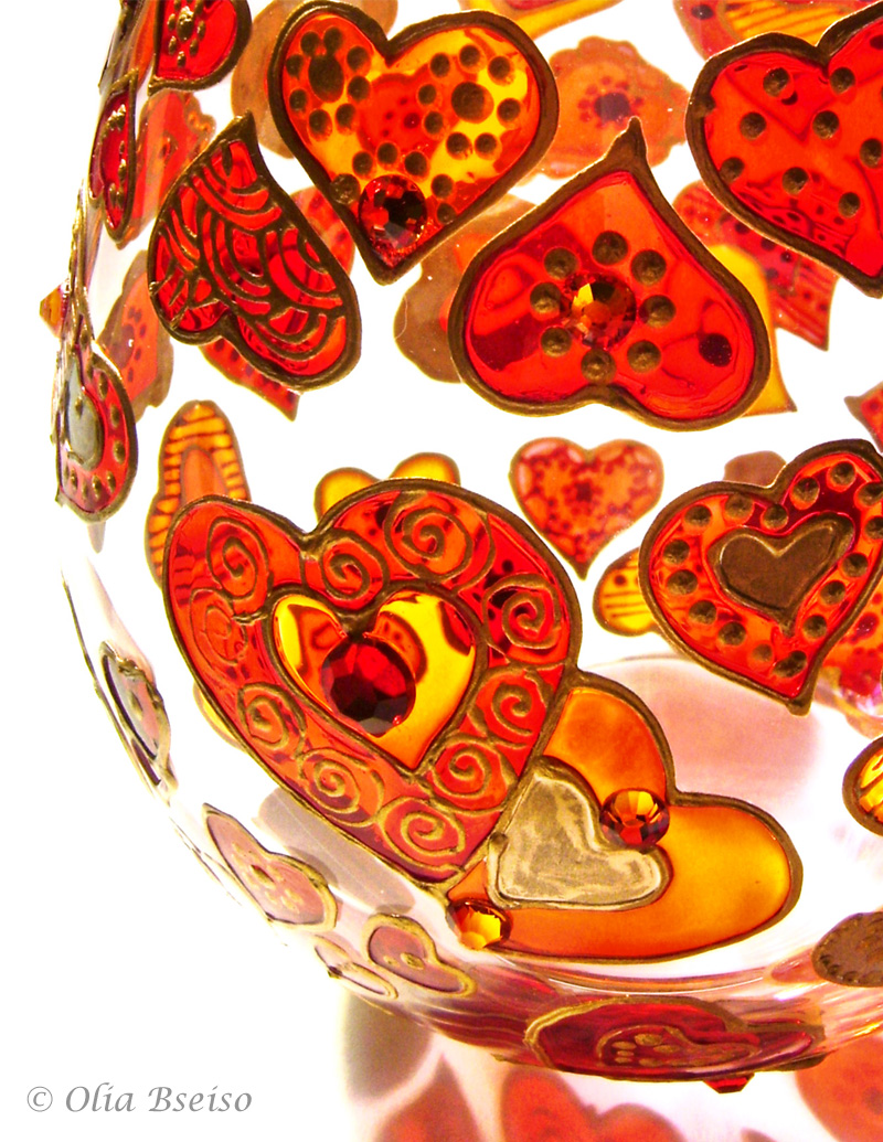 Hand Painted Glass Candle Holder, Hearts